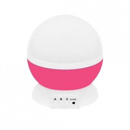 LAMPA DE NOPTIERA CU PROIECTOR, PENTRU COPII, CUPOLA ROTATIVA, ROZ, INCARCARE USB/4XAAA, 12.7X13.5 CM, ISOTRADE [4]