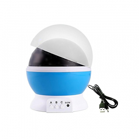 LAMPA DE NOPTIERA CU PROIECTOR, PENTRU COPII, CUPOLA ROTATIVA, VERK GROUP, ALBASTRA, INCARCARE USB/4XAAA, 11X14 CM [3]