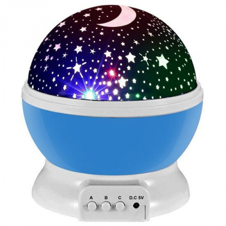 Mobilier camera copii - LAMPA DE NOPTIERA CU PROIECTOR, PENTRU COPII, CUPOLA ROTATIVA, VERK GROUP, ALBASTRA, INCARCARE USB/4XAAA, 11X14 CM