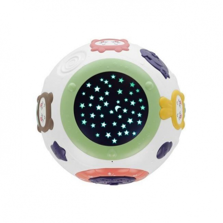 LAMPA DE NOPTIERA CU PROIECTOR, PENTRU COPII, MUZICALA, 4 MODURI, 3XAA, MOV SI ALB, 18X14 CM [2]