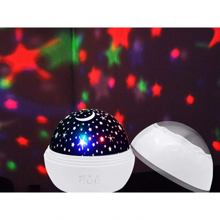 LAMPA DE NOPTIERA CU PROIECTOR, VERK GROUP, PENTRU COPII, CUPOLA ROTATIVA, 2 MODURI, DIFERITE CULORI, 4XAAA, INCARCARE USB, 12X10 CM [10]