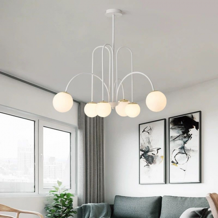 Pendule - Lustra LED Alb Cu 6 Globuri  Alb Mat