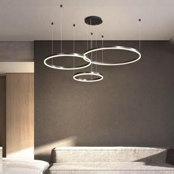 Iluminat - LUSTRA LED DIMABILA CU TELECOMANDA 3 FUNCTII 3 CORPURI NEGRU 150W