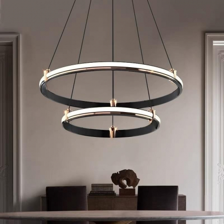 Iluminat - Lustra LED Negru cu 2 Cercuri