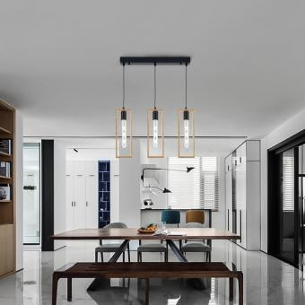 Iluminat - LUSTRA LEMN 3 PENDULE E27 SUPORT LINIAR