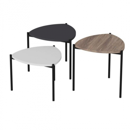 Masute cafea - MASA DE CAFEA, PAL MELAMINAT, ALB, NATUR SI ANTRACIT, SET 3 PIESE, 45X45/40/35 CM, LENNY, MINAR