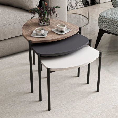 MASA DE CAFEA, PAL MELAMINAT, ALB, NATUR SI ANTRACIT, SET 3 PIESE, 45X45/40/35 CM, LENNY, MINAR [6]
