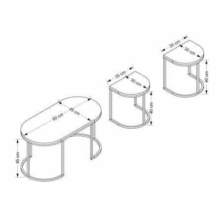 MASA DE CAFEA, PAL MELAMINAT, NATUR SI ANTRACIT, SET 3 PIESE, 90X45X45/35X30X40 CM, DENA, MINAR [1]