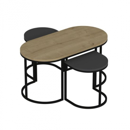 Masute cafea - MASA DE CAFEA, PAL MELAMINAT, NATUR SI ANTRACIT, SET 3 PIESE, 90X45X45/35X30X40 CM, DENA, MINAR