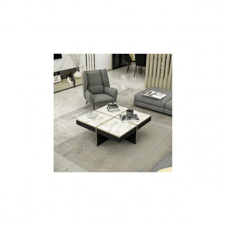 MASA DE CAFEA, PATRATA, PAL MELAMINAT, NEGRU SI AURIU, 90X90X35 CM, ROYAL MARBLE, MINAR [1]