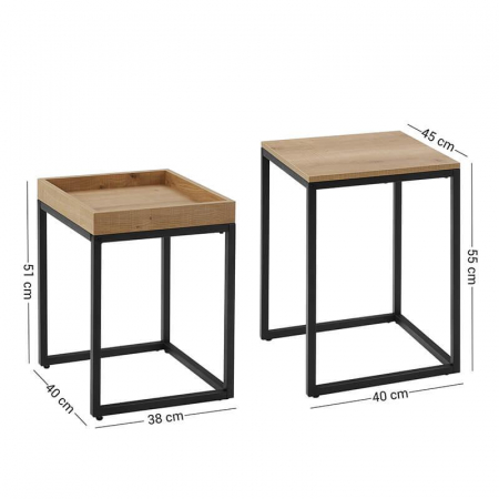 MASA DE CAFEA, VASAGLE, PAL SI METAL, NATUR, SET 2 PIESE [4]