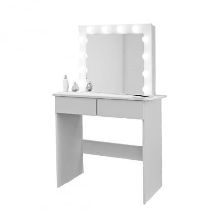 Mese de machiaj - MASA DE TOALETA/MACHIAJ, ALBA, CU OGLINDA SI LED-URI, 90X50X141 CM