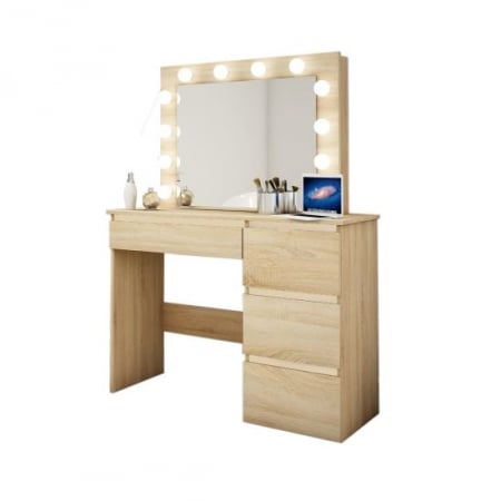Mese de machiaj - MASA DE TOALETA/MACHIAJ, STEJAR, CU OGLINDA SI LED-URI, 94X43X141 CM