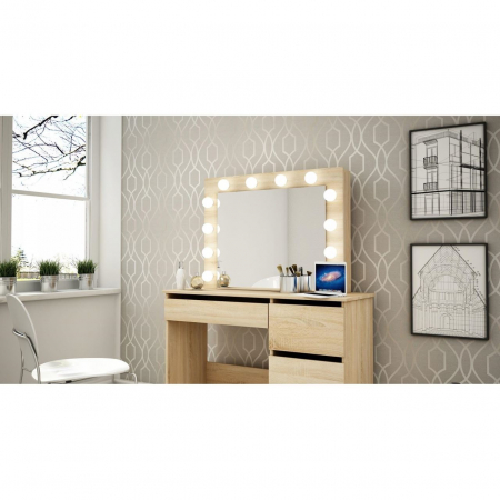 MASA DE TOALETA/MACHIAJ, STEJAR, CU OGLINDA SI LED-URI, 94X43X141 CM [2]