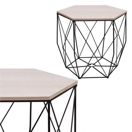 MASA HEXAGONALA CU COS DEPOZITARE, MDF, BAZA METALICA, NEGRU SI NATUR, 32/40.5X38.5 CM, SPRINGOS [6]