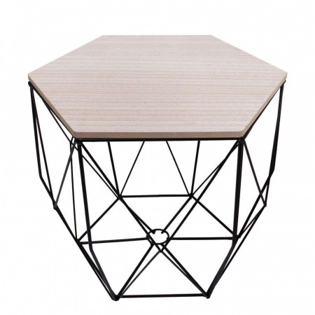 MASA HEXAGONALA CU COS DEPOZITARE, MDF, BAZA METALICA, NEGRU SI NATUR, 32/40.5X38.5 CM, SPRINGOS [2]