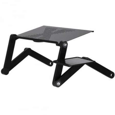 Mese - MASA PENTRU LAPTOP, PLIABILA, AJUSTABILA, VENTILATOR CU USB, MOUSE PAD DETASABIL, NEGRU, 48X26X49 CM, SPRINGOS