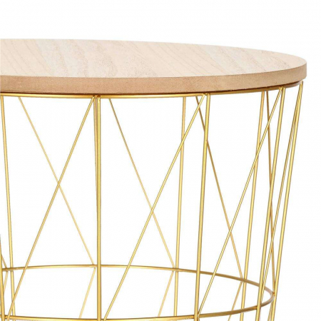 MASA ROTUNDA CU COS DEPOZITARE, MDF, BAZA METALICA, AURIU SI NATUR, 26.5/35X40 CM, SPRINGOS [4]