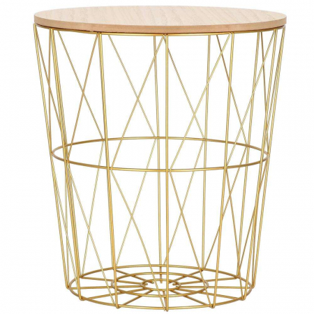 MASA ROTUNDA CU COS DEPOZITARE, MDF, BAZA METALICA, AURIU SI NATUR, 26.5/35X40 CM, SPRINGOS [7]