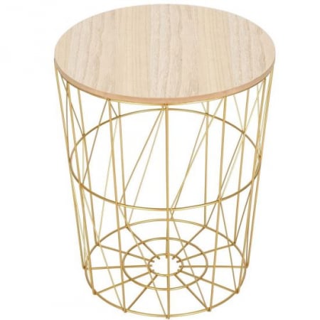 Mese - MASA ROTUNDA CU COS DEPOZITARE, MDF, BAZA METALICA, AURIU SI NATUR, 26.5/35X40 CM, SPRINGOS