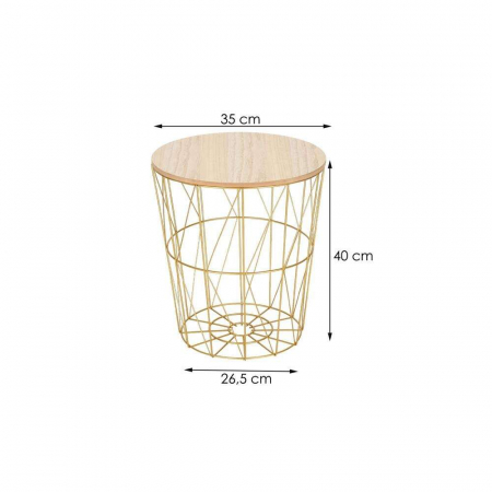 MASA ROTUNDA CU COS DEPOZITARE, MDF, BAZA METALICA, AURIU SI NATUR, 26.5/35X40 CM, SPRINGOS [8]