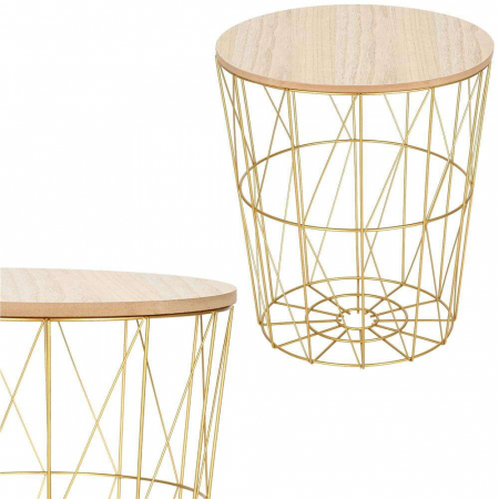 MASA ROTUNDA CU COS DEPOZITARE, MDF, BAZA METALICA, AURIU SI NATUR, 26.5/35X40 CM, SPRINGOS [2]