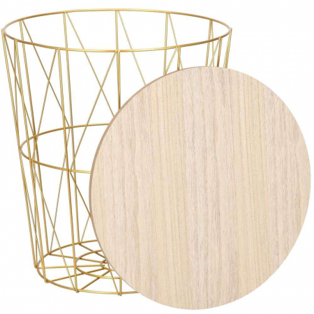 MASA ROTUNDA CU COS DEPOZITARE, MDF, BAZA METALICA, AURIU SI NATUR, 26.5/35X40 CM, SPRINGOS [6]