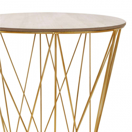MASA ROTUNDA CU COS DEPOZITARE, MDF, BAZA METALICA, AURIU SI NATUR, 27/40X39 CM, SPRINGOS [4]