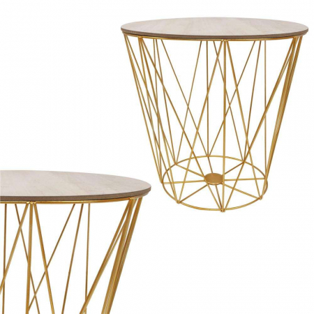 MASA ROTUNDA CU COS DEPOZITARE, MDF, BAZA METALICA, AURIU SI NATUR, 27/40X39 CM, SPRINGOS [6]