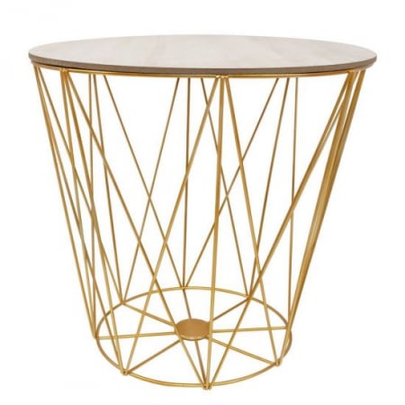 Mese - MASA ROTUNDA CU COS DEPOZITARE, MDF, BAZA METALICA, AURIU SI NATUR, 27/40X39 CM, SPRINGOS