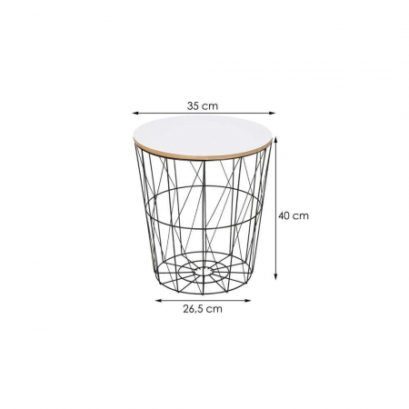 MASA ROTUNDA CU COS DEPOZITARE, MDF, BAZA METALICA, NEGRU SI ALB, 26.5/35X40 CM, RINO, SPRINGOS [11]