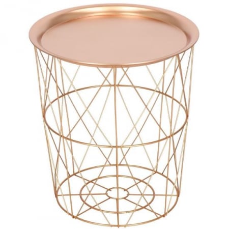 Mese - MASA ROTUNDA CU COS DEPOZITARE, METALICA, AURIU ROZ, 30.5/40X45 CM, LOFT, SPRINGOS