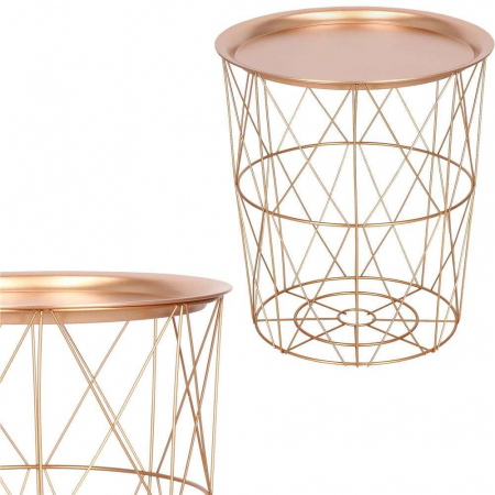MASA ROTUNDA CU COS DEPOZITARE, METALICA, AURIU ROZ, 30.5/40X45 CM, LOFT, SPRINGOS [2]