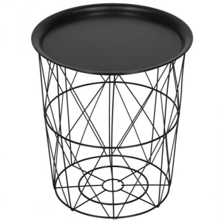 Mese - MASA ROTUNDA CU COS DEPOZITARE, METALICA, NEGRU, 26.5/35X40 CM, LOFT, SPRINGOS