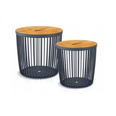 Mese - MASA TIP COS, ROTUNDA, BLAT BAMBUS, ANTRACIT, SET 2 MARIMI, 38.6X35.8 CM, CLUBO