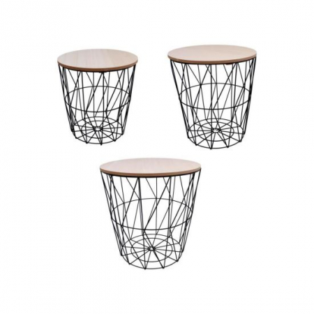 Living - MASUTA CAFEA, CU COS DEPOZITARE METALIC, BLAT MDF, ROTUND, NATUR SI NEGRU, SET 3 MARIMI, MONICA