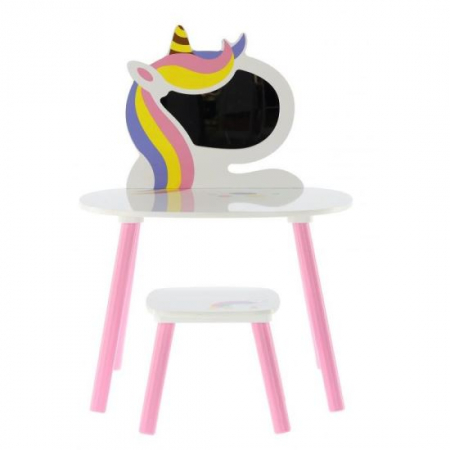 Mobilier camera copii - MASUTA DE TOALETA UNICORN, PENTRU COPII, ALB/ROZ, 60X40X44/80 CM, CHOMIK