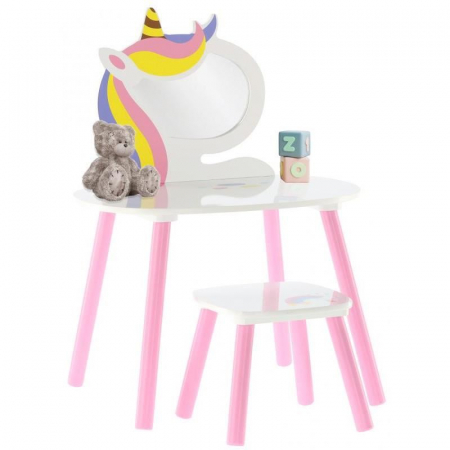 MASUTA DE TOALETA UNICORN, PENTRU COPII, ALB/ROZ, 60X40X44/80 CM, CHOMIK [2]