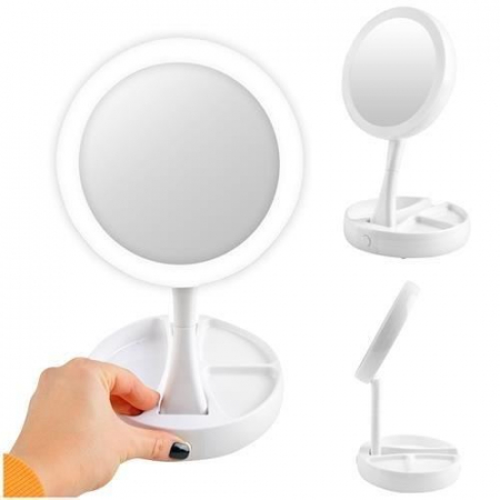 OGLINDA COSMETICA, CU LED, DUBLA, MARIRE 1X/10X, ALB, 4XAA, 16X29 CM, ISOTRADE [9]