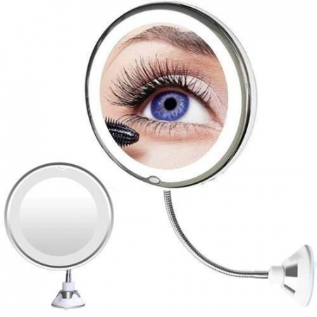 OGLINDA COSMETICA, CU LED, FLEXIBILA, PRINDERE VENTUZA, MARIRE X10, GRI, 3XAAA, 20 CM, ISOTRADE [3]