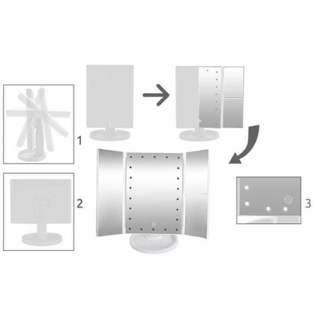 OGLINDA COSMETICA, CU LED, ROTATIVA, CU MARIRE IMAGINE 1X/2X/3X, ALB, 4XAA, USB, 18X11.5X28 CM, ISOTRADE [3]