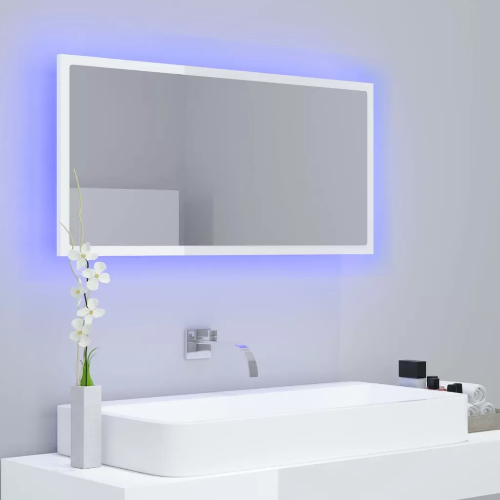 OGLINDA DE BAIE CU LED, ALB SI STEJAR SONOMA [4]