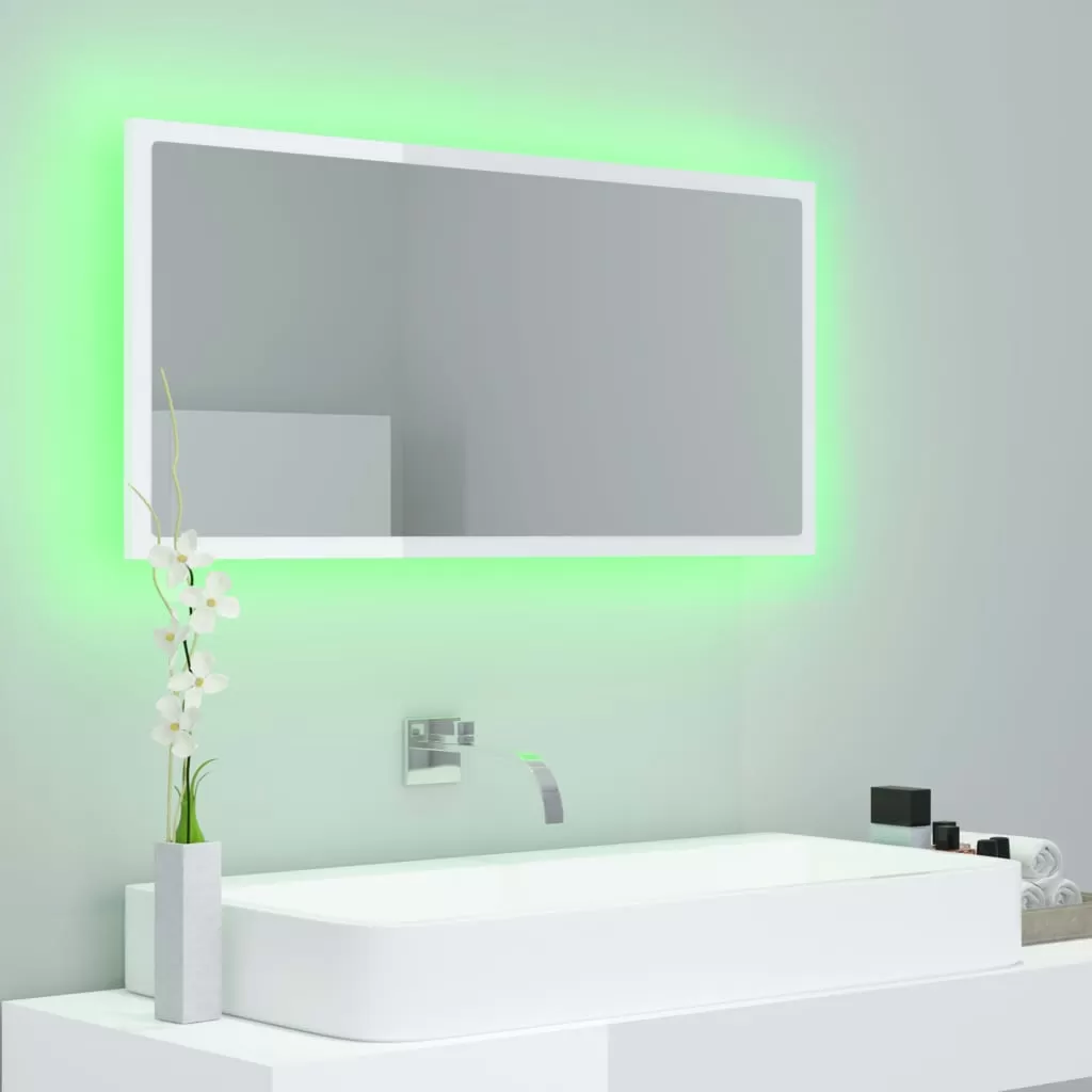 OGLINDA DE BAIE CU LED, ALB SI STEJAR SONOMA [3]