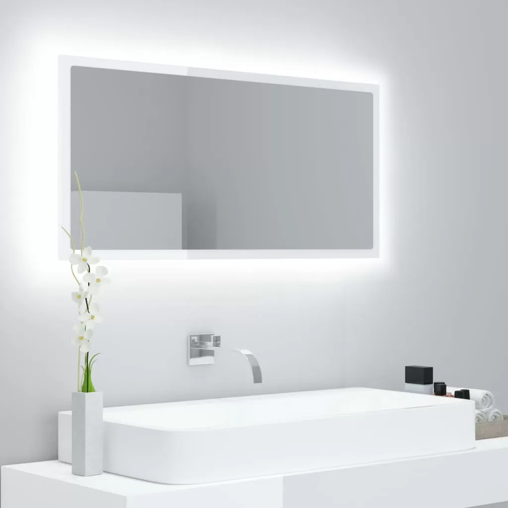 Oglinda baie - OGLINDA DE BAIE CU LED, ALB SI STEJAR SONOMA