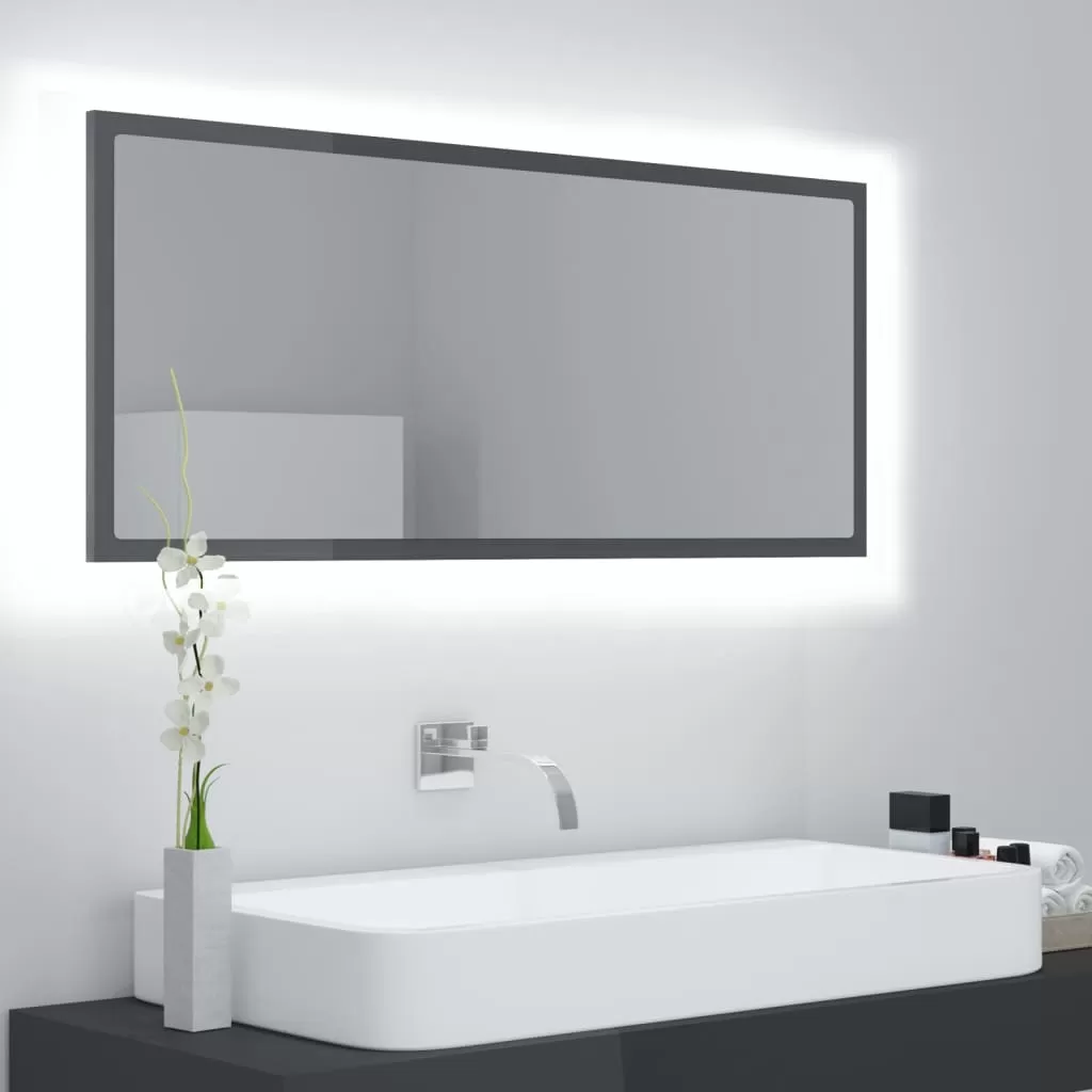 Oglinda baie - OGLINDA DE BAIE CU LED, GRI LUCIOS