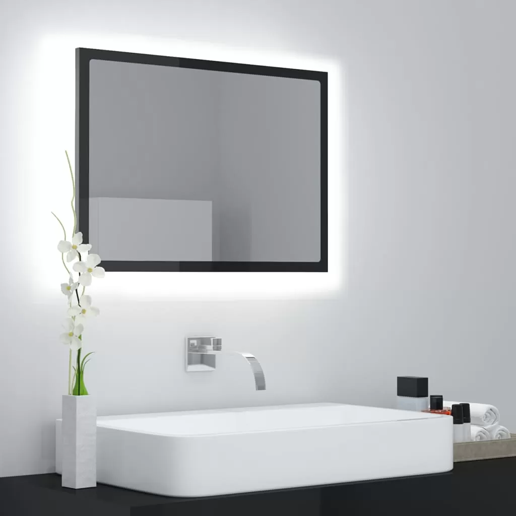 Oglinda baie - OGLINDA DE BAIE CU LED, NEGRU LUCIOS