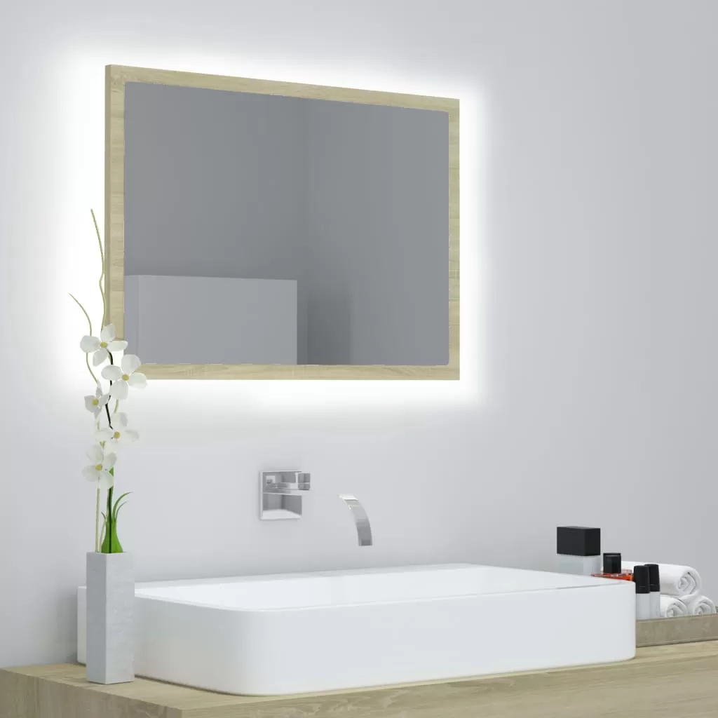 Oglinda baie - OGLINDA DE BAIE CU LED, STEJAR SONOMA