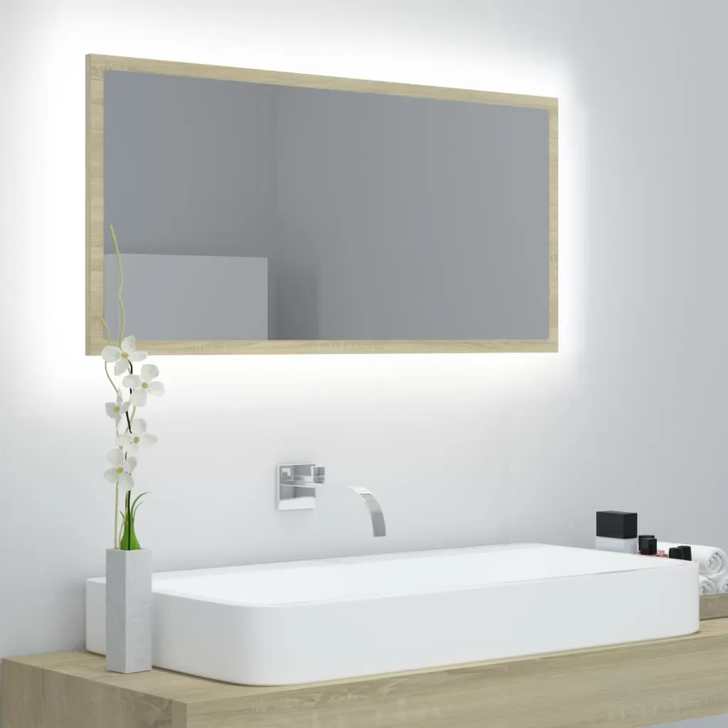 Oglinda baie - OGLINDA DE BAIE CU LED, STEJAR SONOMA