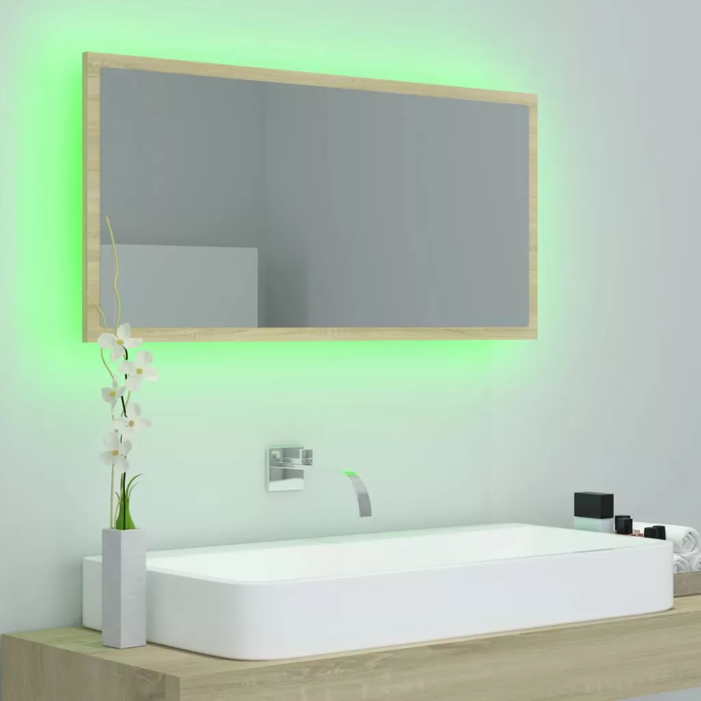 OGLINDA DE BAIE CU LED, STEJAR SONOMA [2]