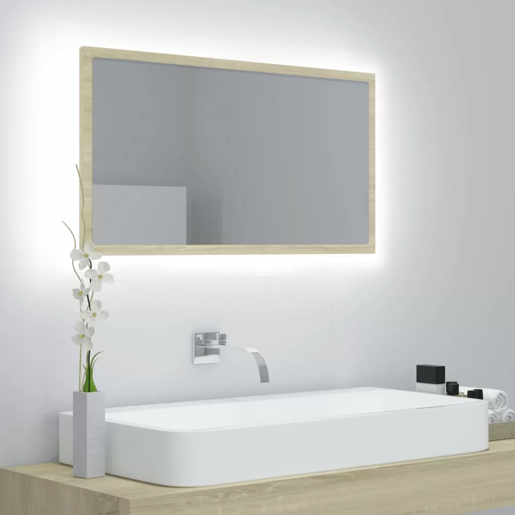 Oglinda baie - OGLINDA DE BAIE CU LED, STEJAR SONOMA